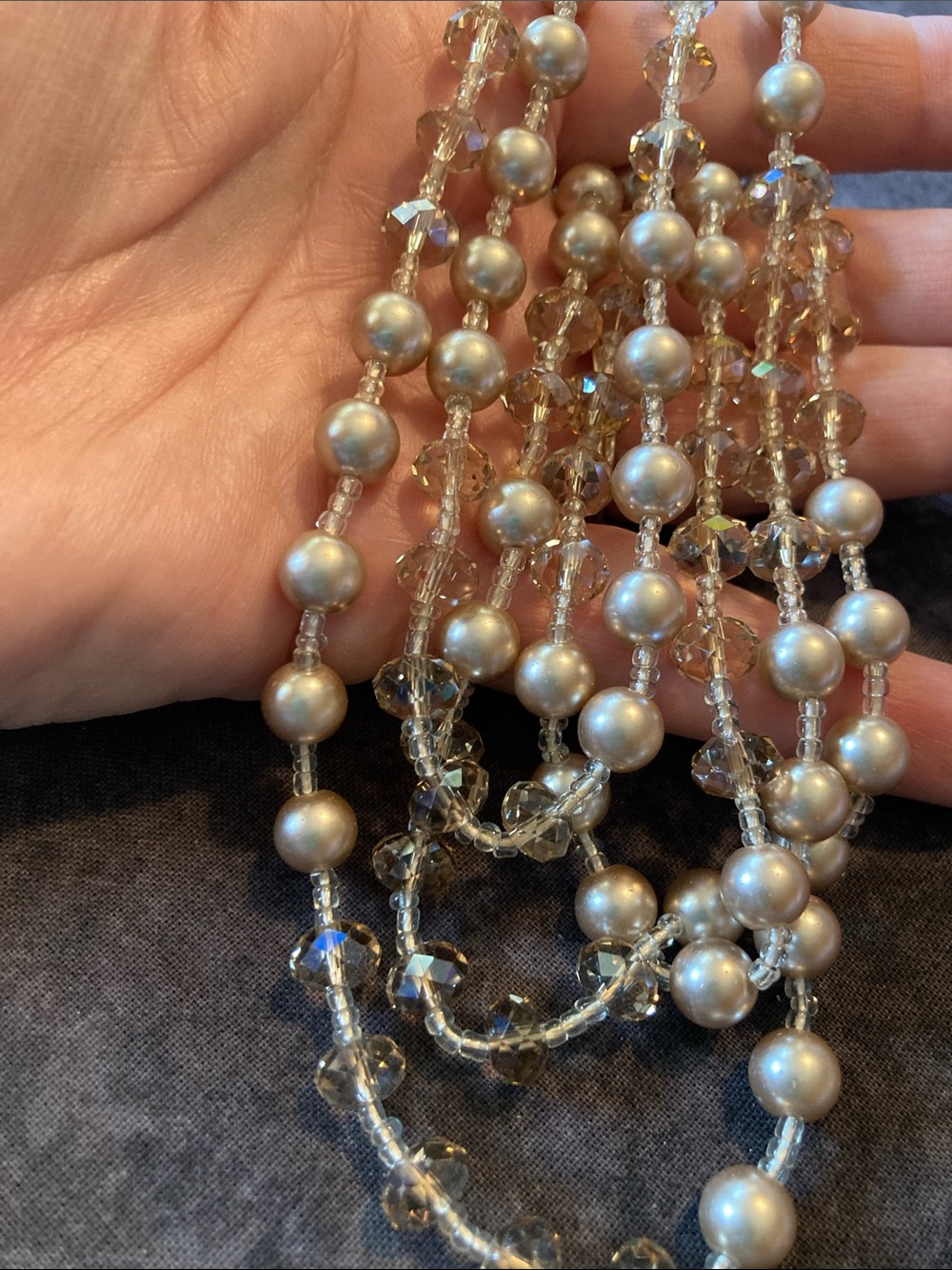 Elegant Champagne Bead and Cut Glass/Crystal Strand Necklace